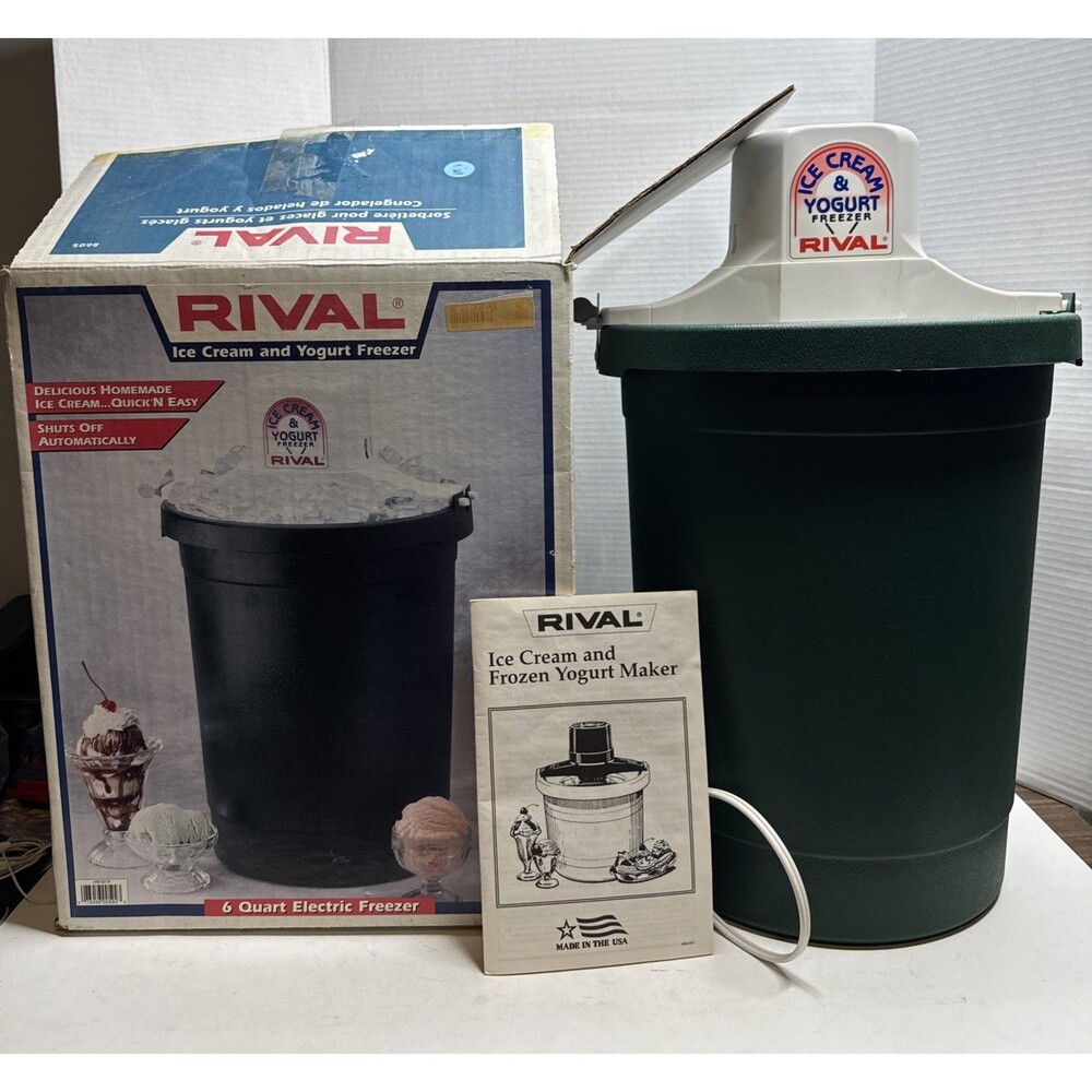 Vintage Rival Electric Ice Cream Freezer Maker 6 Qt Quart Model 8605 USA Green